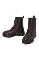 Woman Brown Zip Closure Thick-Soled Leather Combat Boots | Derimod