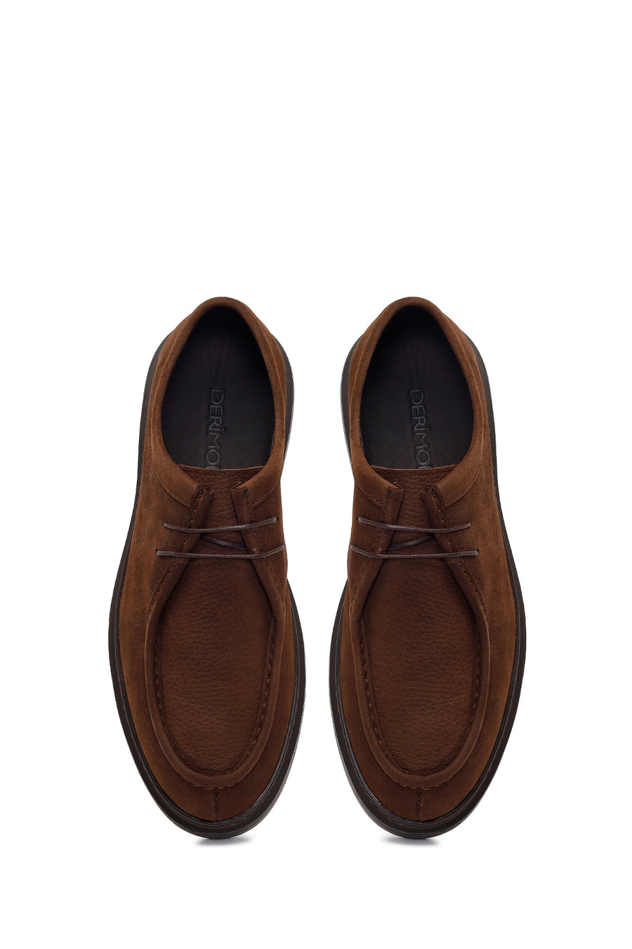 Male Brown Lace-Up Chunky-Soled Nubuck Leather Casual Shoes