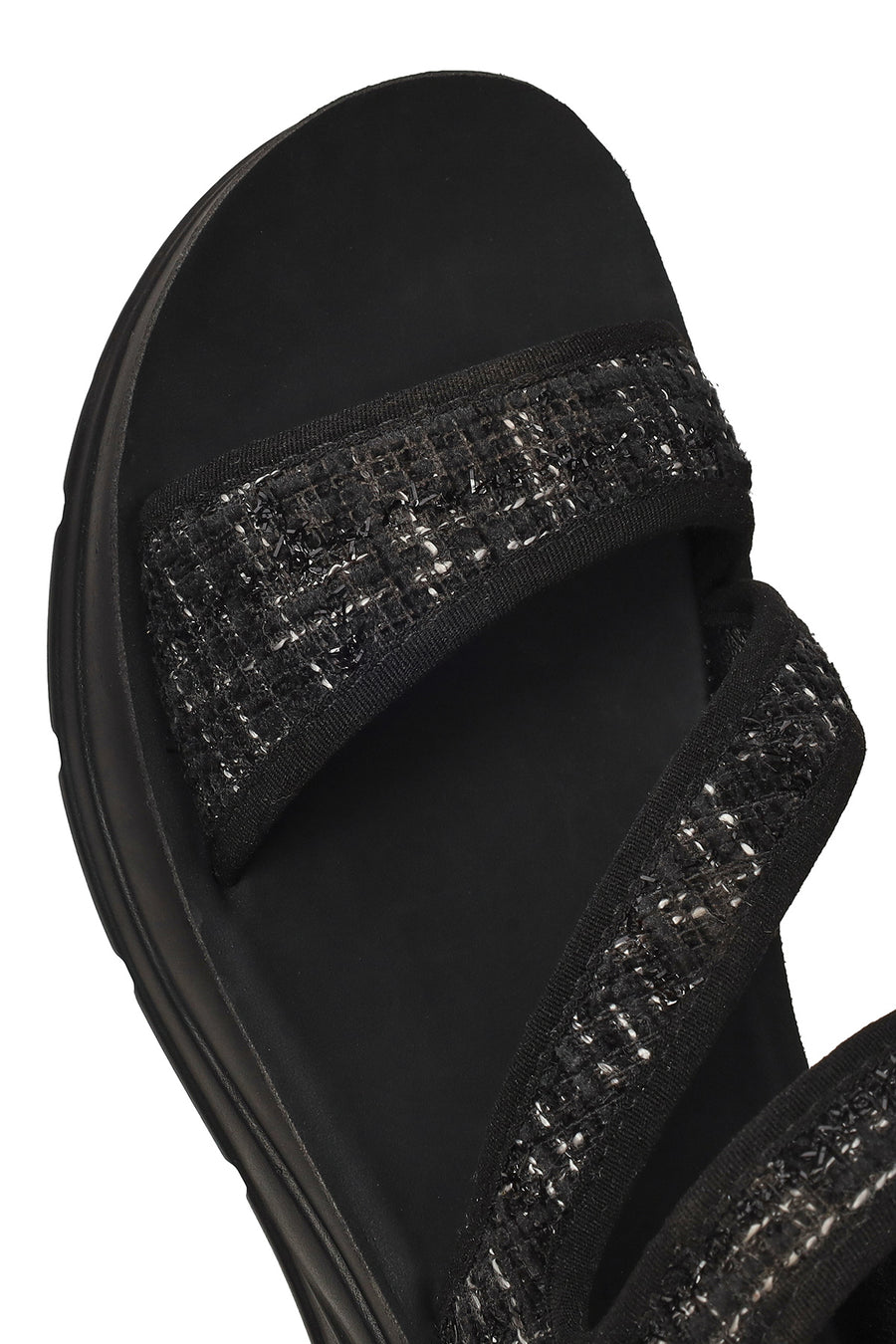 Women's Black Thick-Soled Patterned Fabric Sandals
