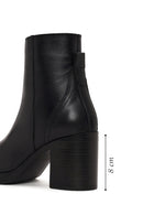 Woman Black Zip Closure Thick-Heeled Leather Boots | Derimod