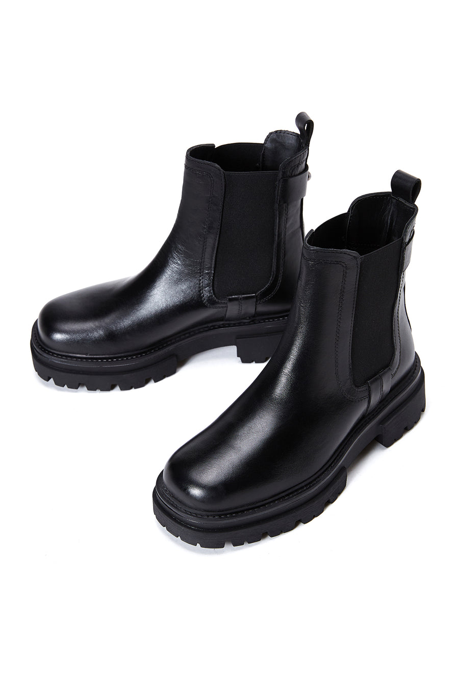 Women's Black Leather Thick Soled Chelsea Boots