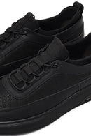 Men's Black Lace-Up Thick-Soled Leather Sneaker | Derimod