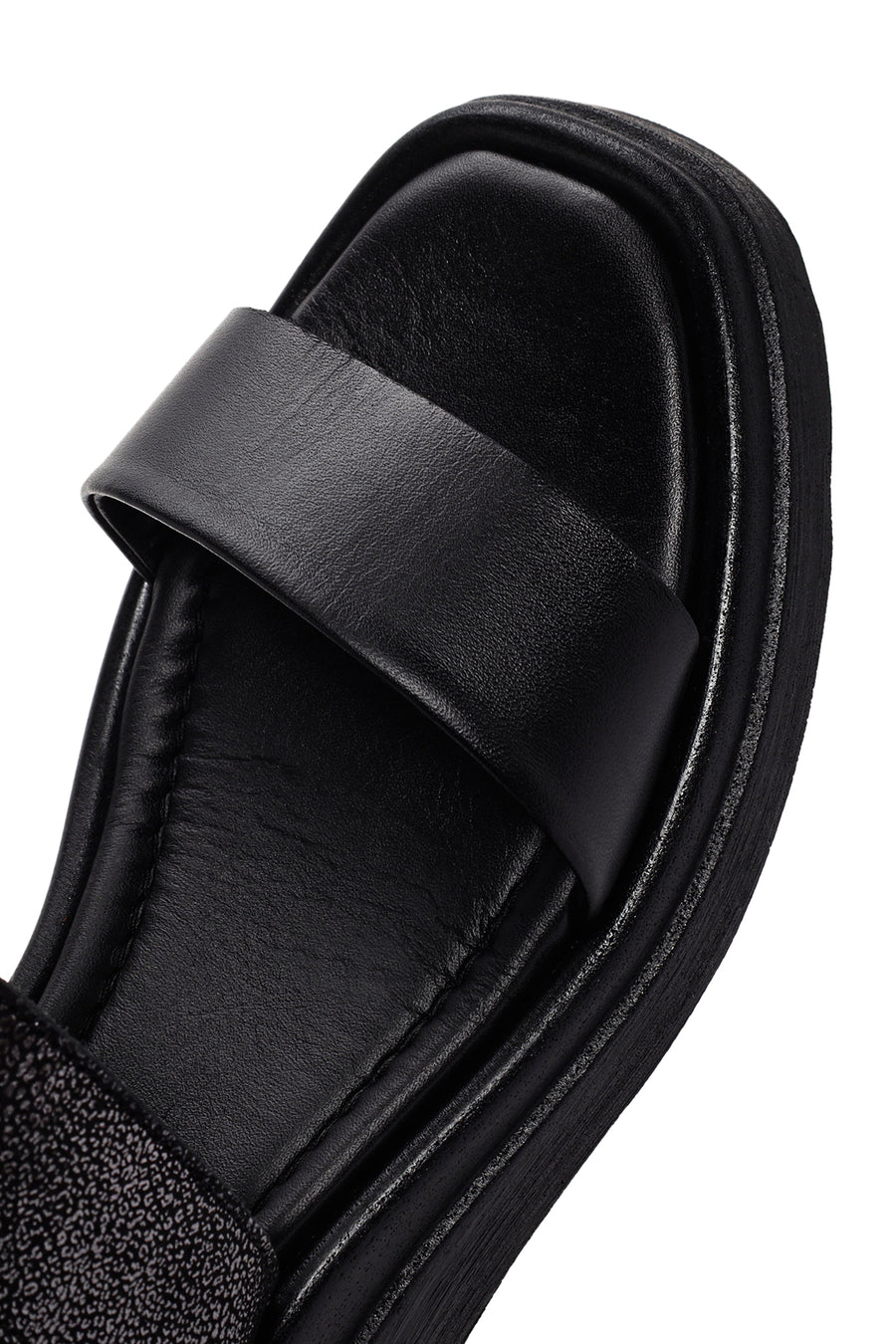 Women's Black Wedge Heeled Leather Sandals