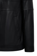 Diana Women's Black Oversize Leather Coat with Fur Collar | Derimod