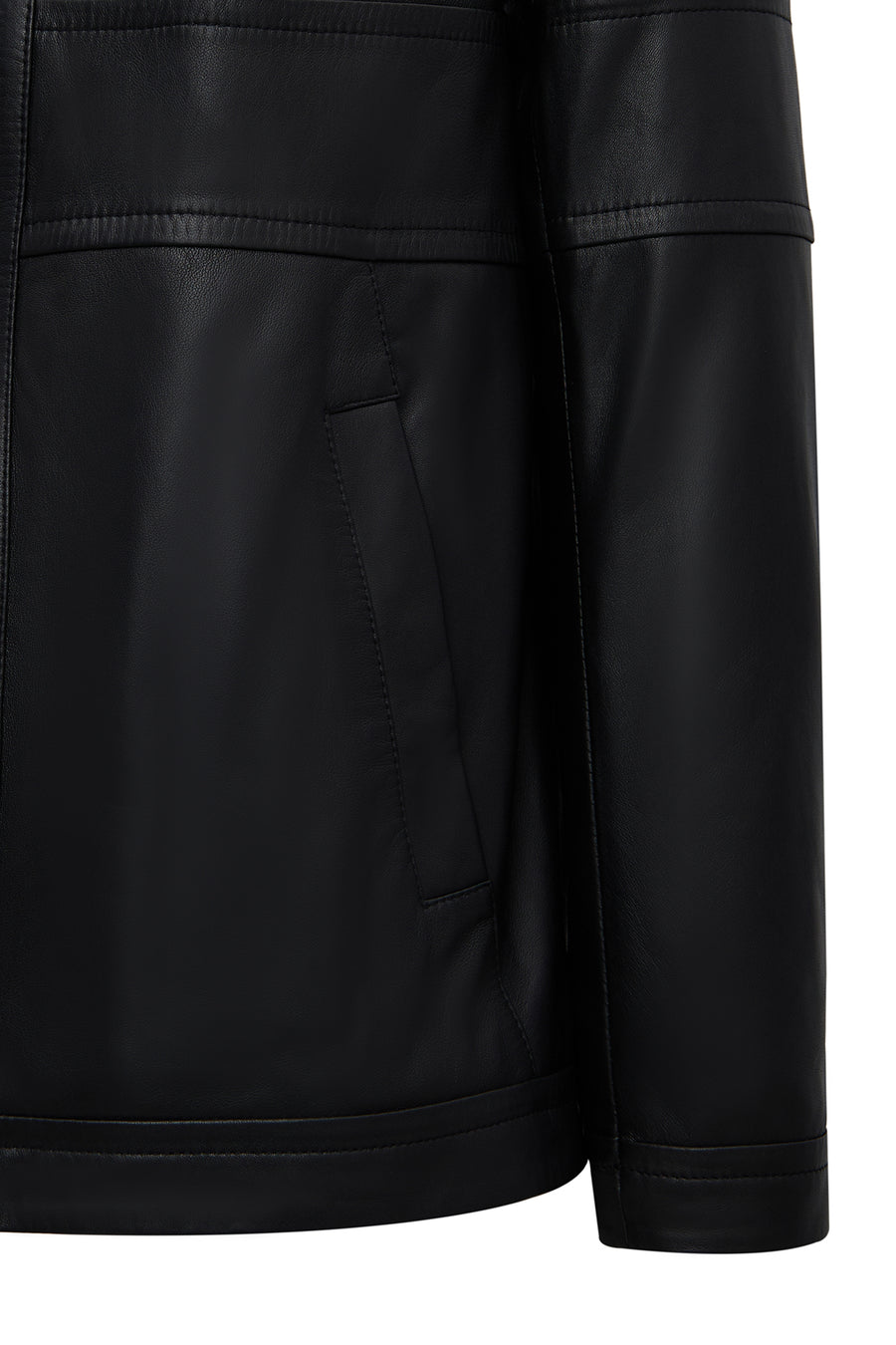 Diana Women's Black Oversize Leather Coat with Fur Collar
