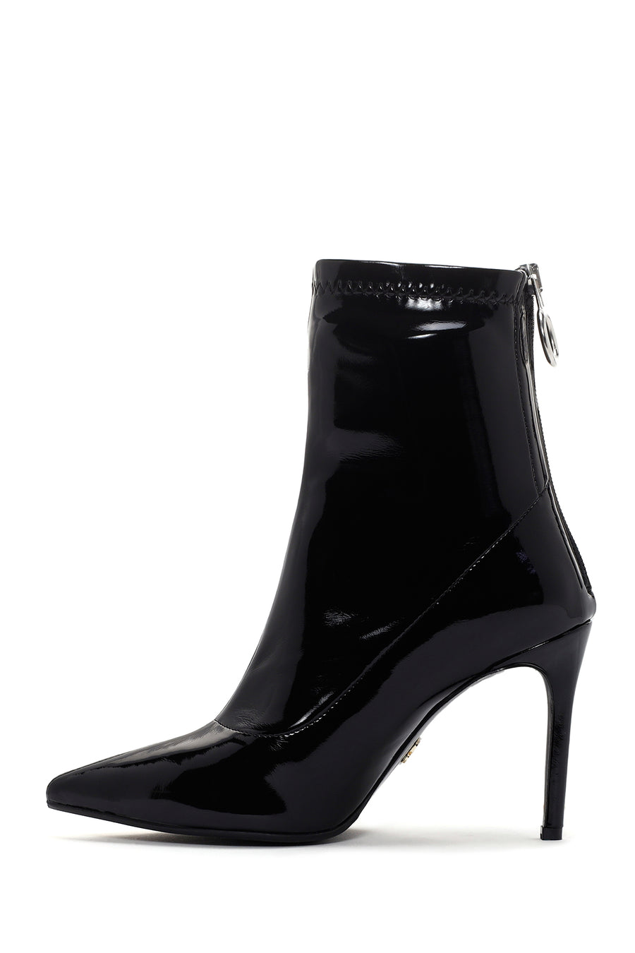 Women's Black Thin Heeled Zippered Patent Leather Classic Leather Boots