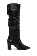 Woman Black Thick-Heeled Leather Boots | Derimod