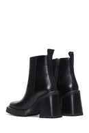 Women's Black Leather Heeled Zipper Boots | Derimod