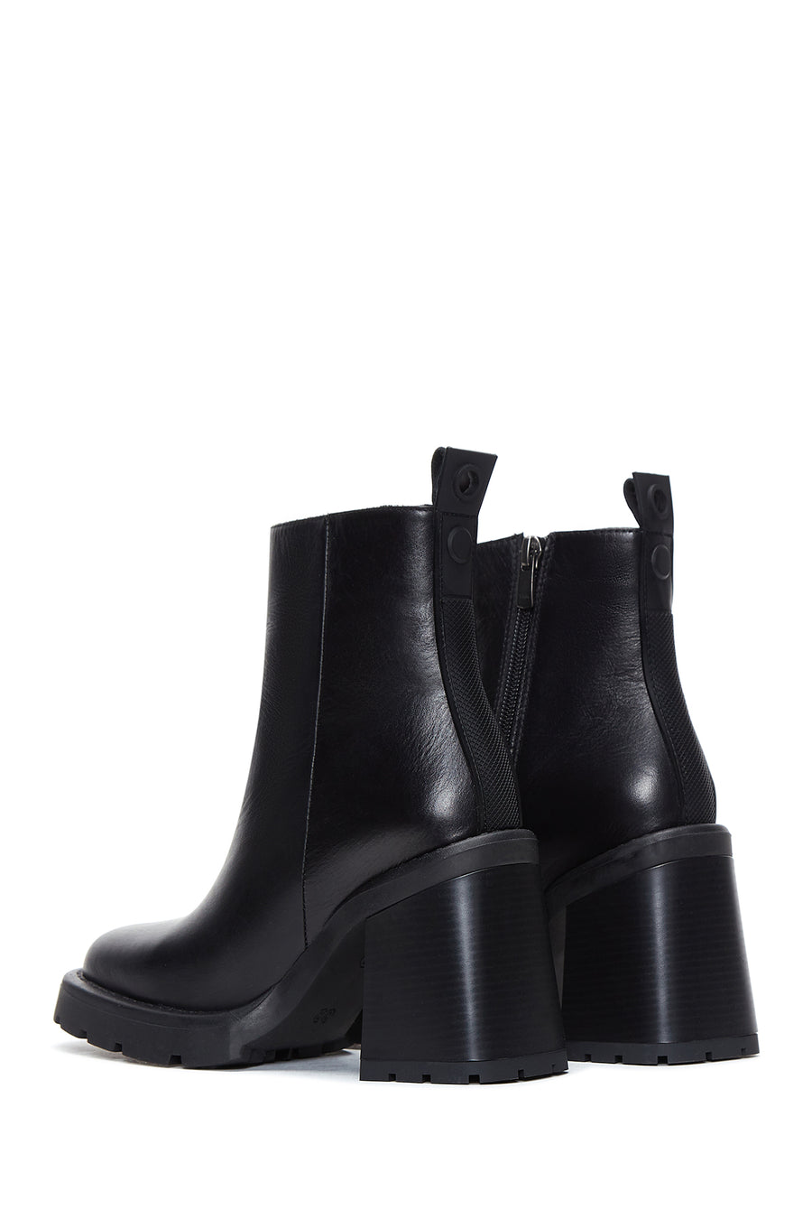 Women's Black Leather Heeled Zipper Boots