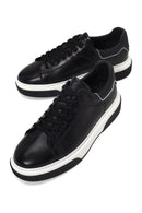 Erkek Siyah Bağcıklı Kalın Tabanlı Deri Sneaker | Derimod