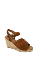 Woman Tan Ankle Buckled Wedge Heel Suede Espadrilles Sandal | Derimod