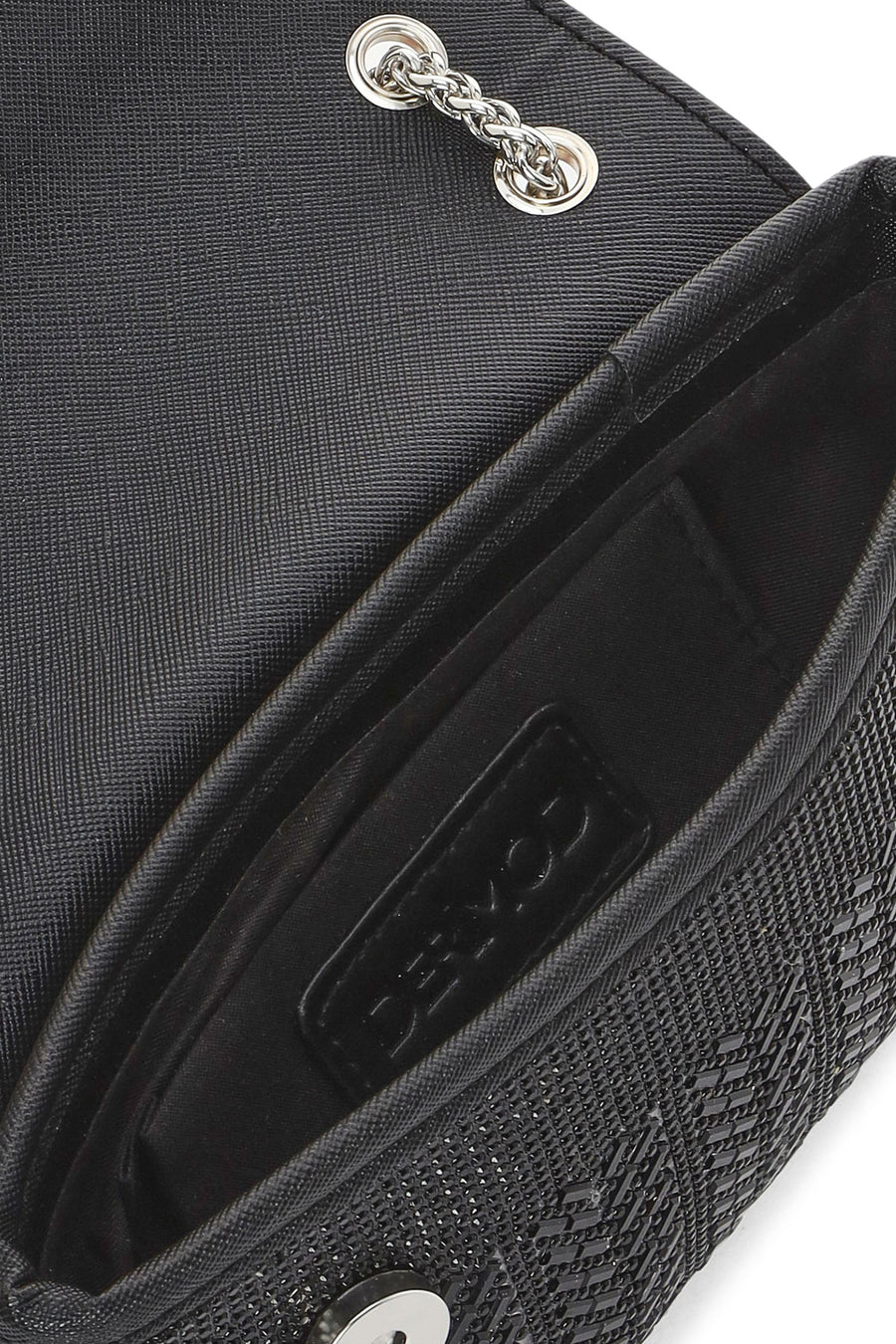 Woman Black Long Strap Stoned Mini Clutch Evening Bag
