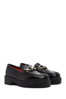 Derimod Gritti Woman Black Buckle-Detail Leather Masculine Loafer | Derimod