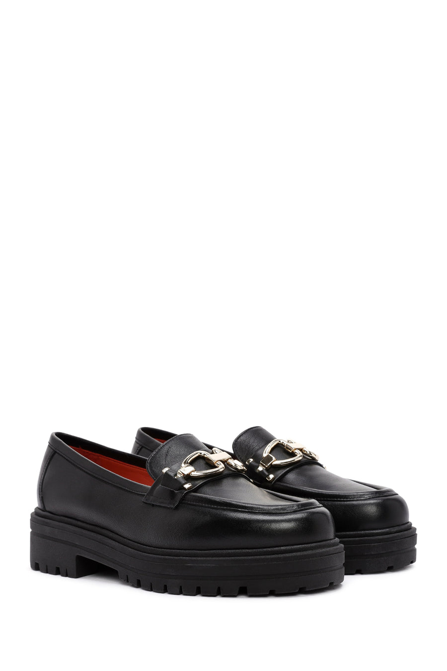 Derimod Gritti Woman Black Buckle-Detail Leather Masculine Loafer