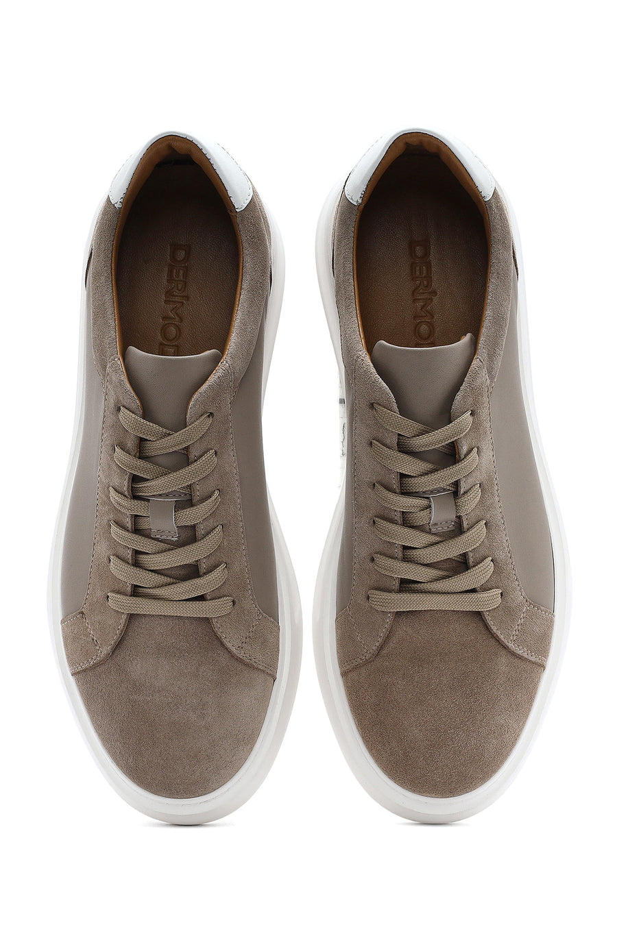 Erkek Bej Bağcıklı Deri Sneaker