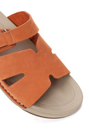 Woman Orange Strapped Nubuck Leather Slipper | Derimod