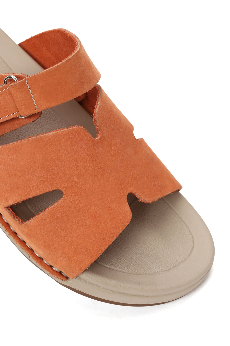 Woman Orange Strapped Nubuck Leather Slipper