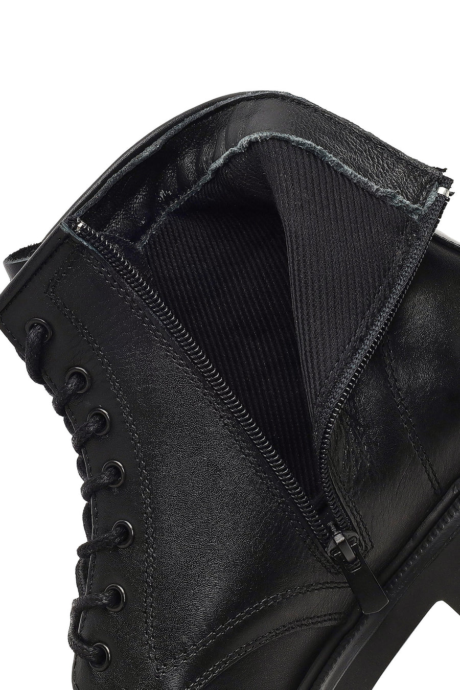 Men's Black Lace-Up Zipper Leather Casual Boot