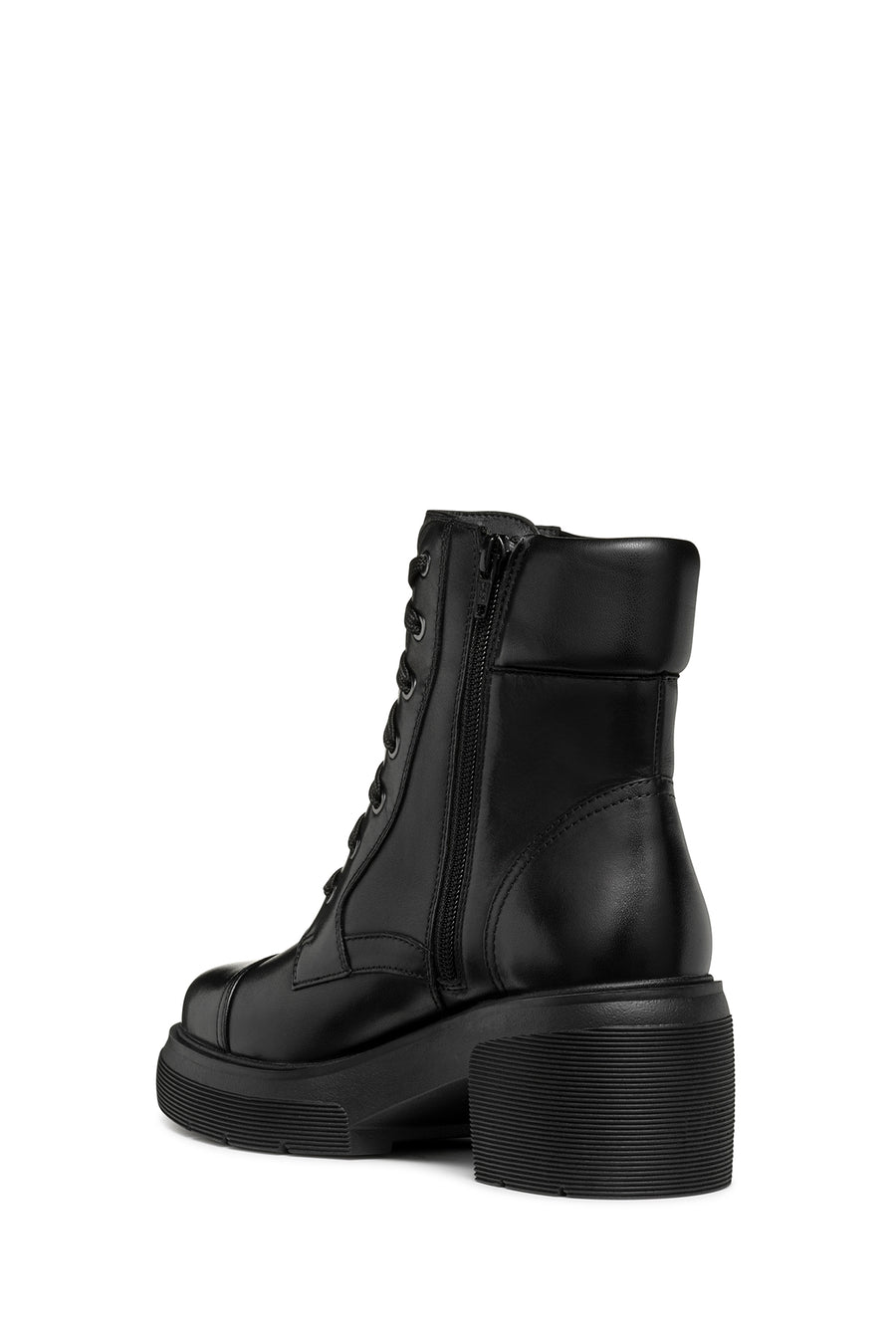 Geox Women's Black Spherica Ec15 Lace-Up Thick Heeled Leather Boots