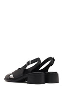 Women's Black Ankle Buckle Low Heel Leather Sandals | Derimod