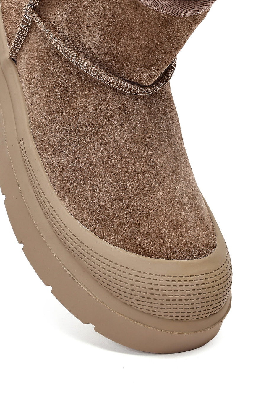 Women's Powder Pink Thick-Soled Suede Leather Teddy Boots