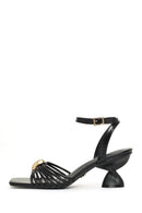 Woman Black Ankle Buckled Chunky Heeled Sandals | Derimod
