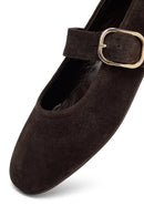 Woman Brown Buckled Suede Leather Ballet Flat | Derimod