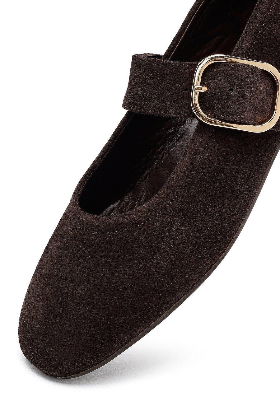 Woman Brown Buckled Suede Leather Ballet Flat