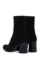 Women's Black Leather Suede Heeled Boots | Derimod