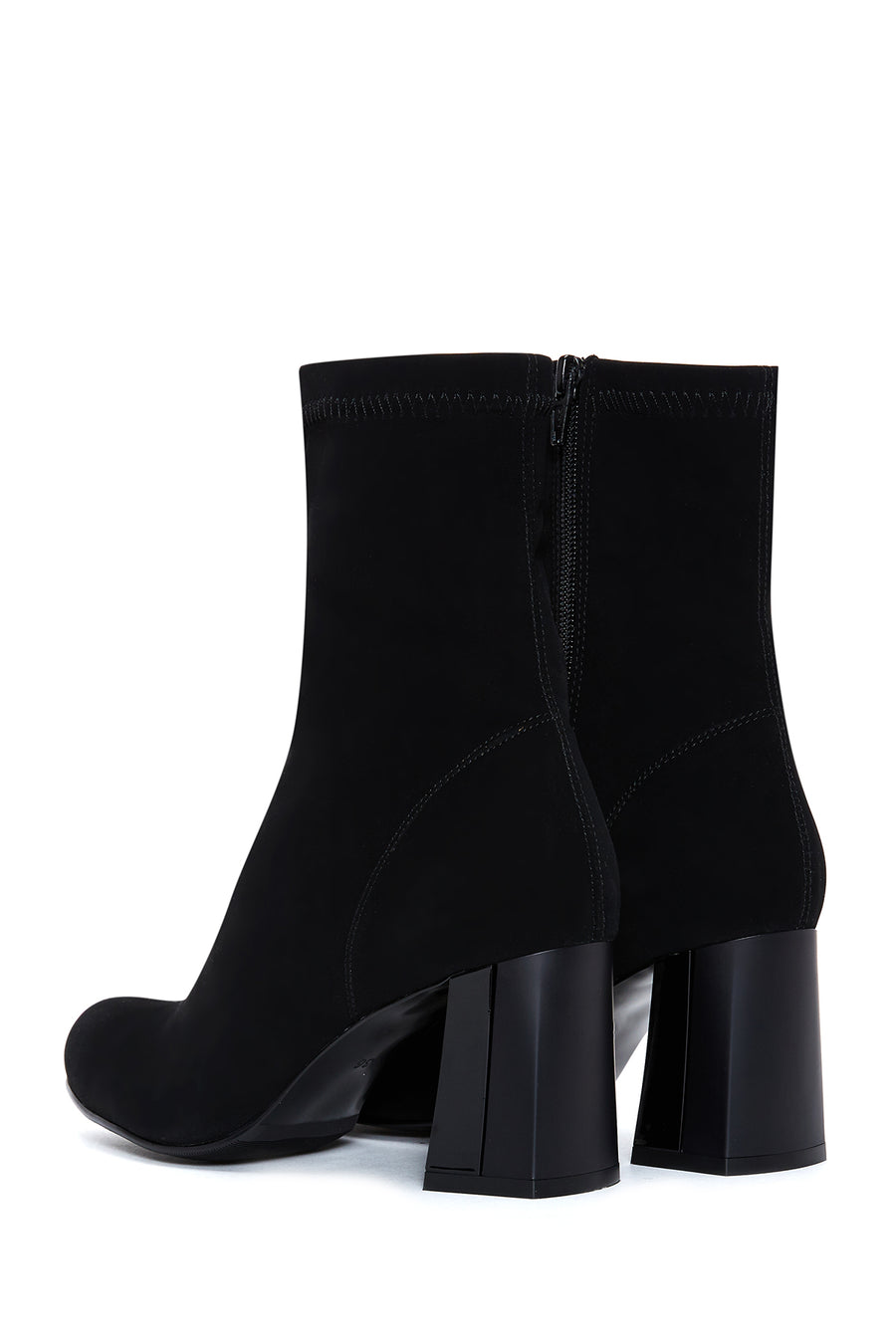 Women's Black Leather Suede Heeled Boots