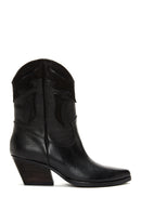 Women's Black Leather Cowboy Heeled Boots | Derimod