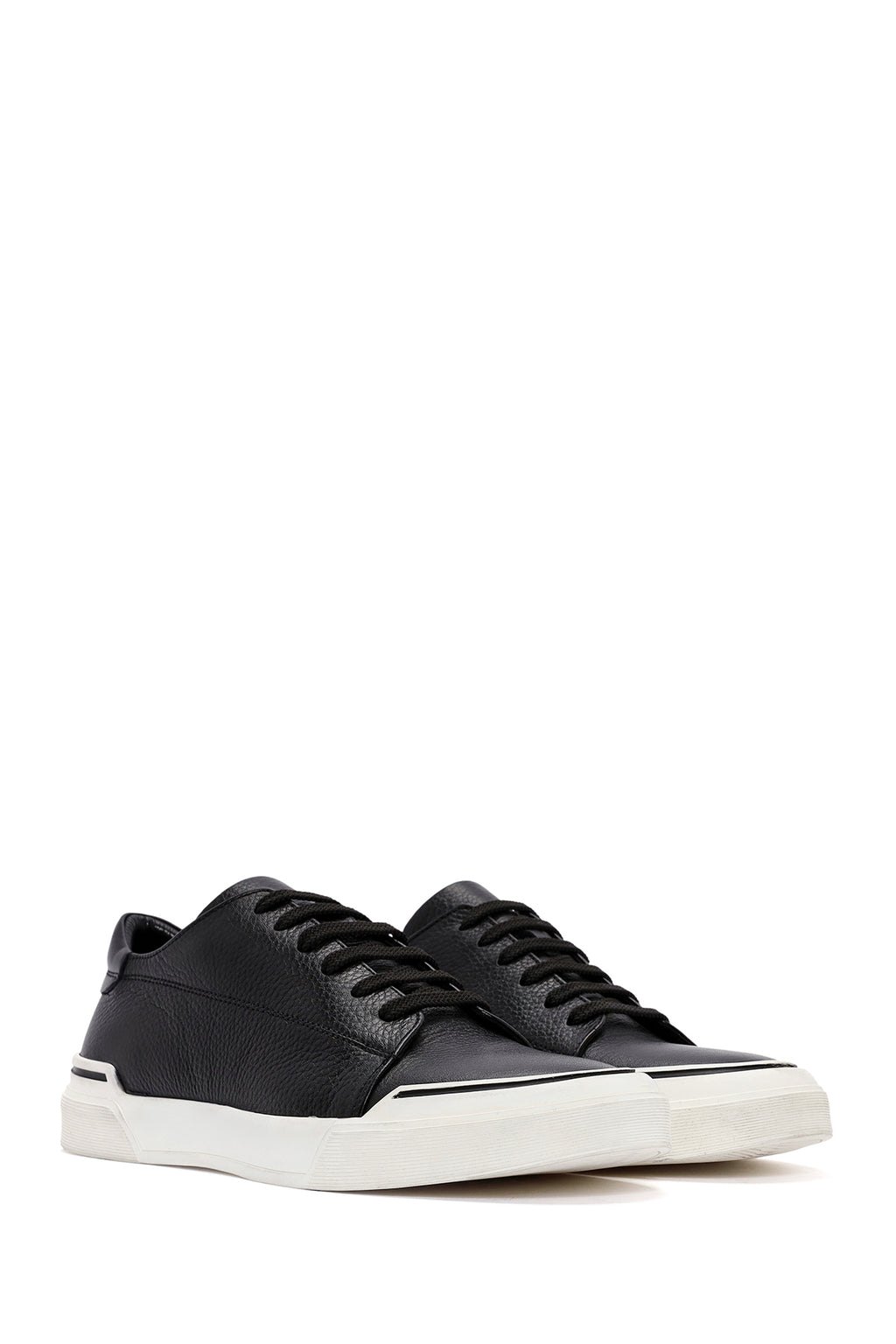Erkek Siyah Bağcıklı Deri Sneaker
