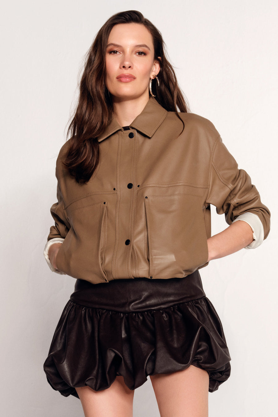 Madlen Kadın Kahverengi Oversize Deri Ceket 26SGD5633U4 | Derimod