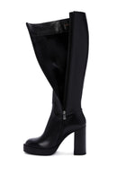 Women's Black Thick Heeled Zippered Leather Boots | Derimod