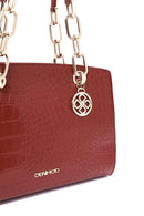 Women's Claret Red Long Strap Crocodile Patterned Classic Shoulder Bag | Derimod