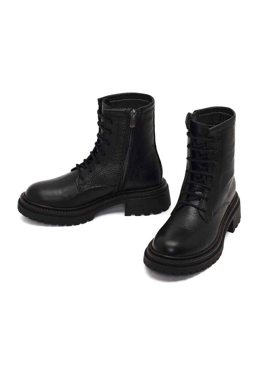 Women's Black Zippered Leather Combat Boot
