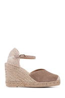 Geox Women's Beige Gelsa Wedge Heels Suede Leather Espadrille | Derimod