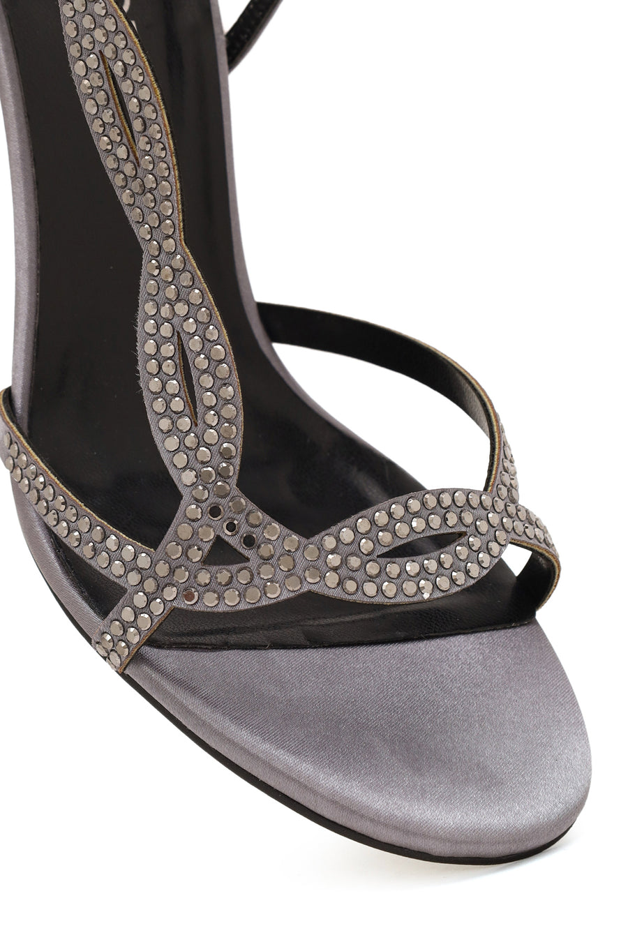 Woman Silver Ankle-Buckle Thin High-Heel Embellished Sandal