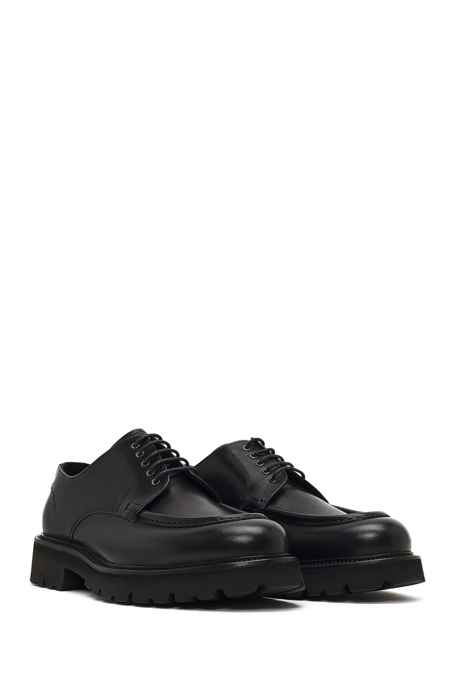Men's Black Lace-Up Thick-Soled Leather Casual Shoe