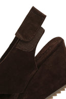 Women's Brown Back Strap Wedge Heel Suede Leather Sandals | Derimod
