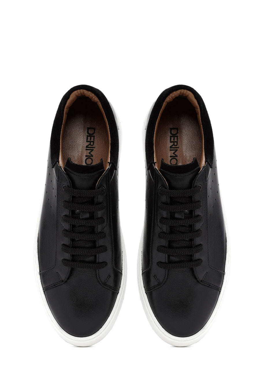Erkek Siyah Bağcıklı Deri Sneaker