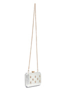 Women's Silver Long Chain Strap Stone Metallic Mini Evening Box Bag | Derimod
