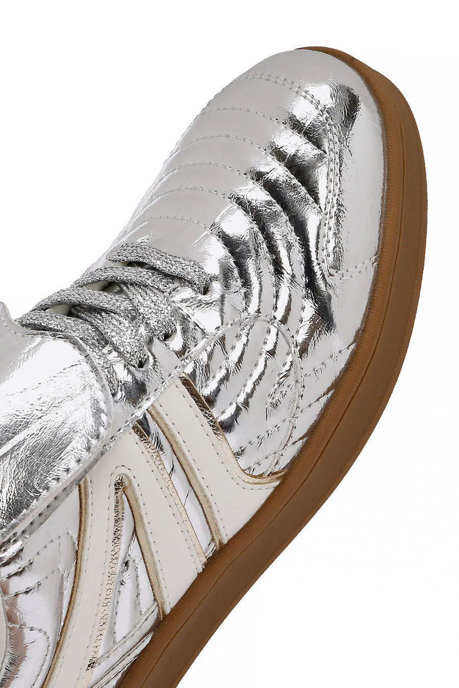 Women's Silver Lace-Up Metallic Sneakers