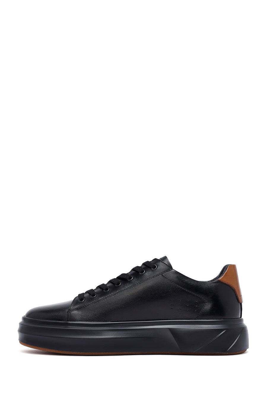 Men's Black Lace-Up Thick Sole Leather Sneakers
