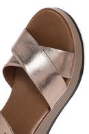 Women's Bronze Ankle Strap Chunky Sole Metallic Leather Sandals | Derimod