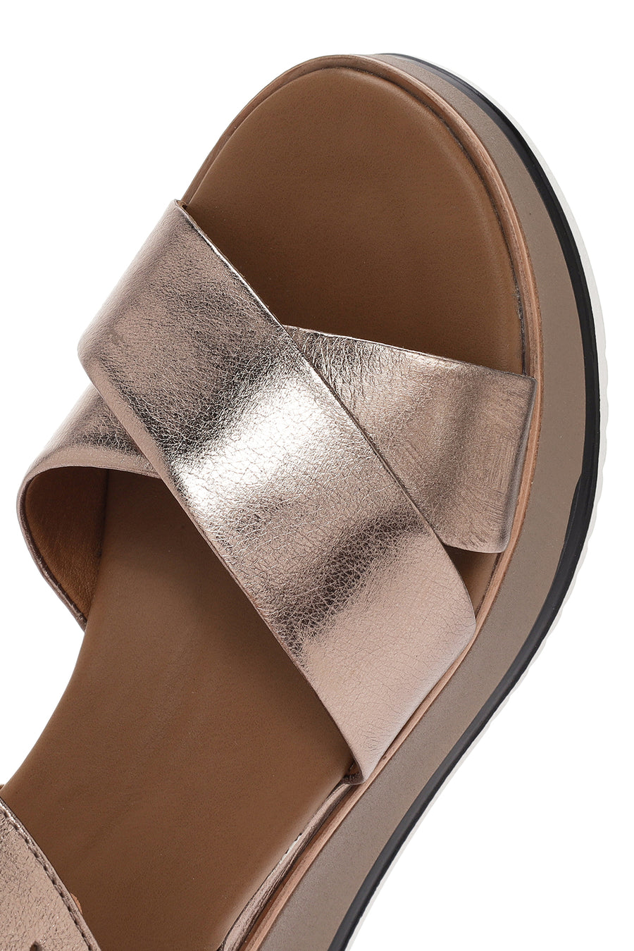 Women's Bronze Ankle Strap Chunky Sole Metallic Leather Sandals