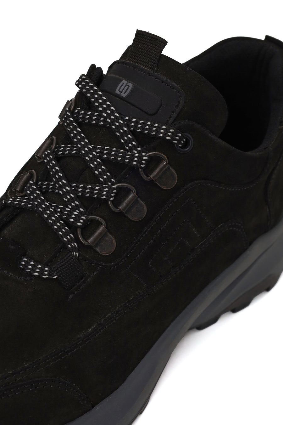 Male Black Lace-Up Thick-Soled Nubuck Leather Casual Sneaker