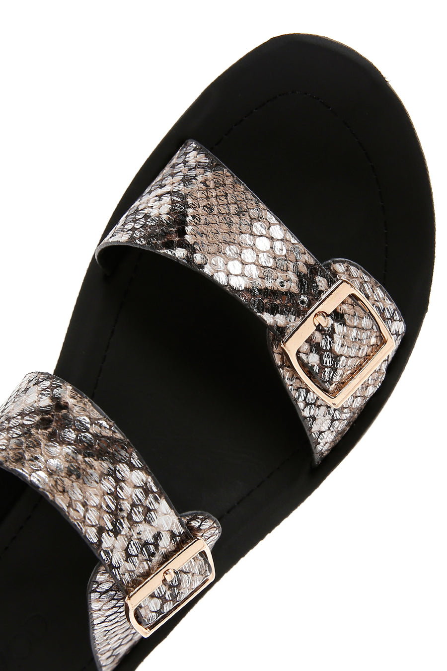 Kadın Siyah Çift Tokalı Desenli Terlik