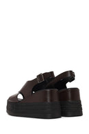 Woman Brown Ankle-Buckle Wedge-Heel Leather Sandal | Derimod