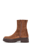 Women's Tan Zippered Suede Leather Boots | Derimod